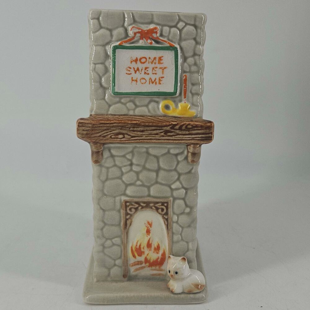Vintage ceramic Match Holder Tall Fireplace accessory w cat kitty vase